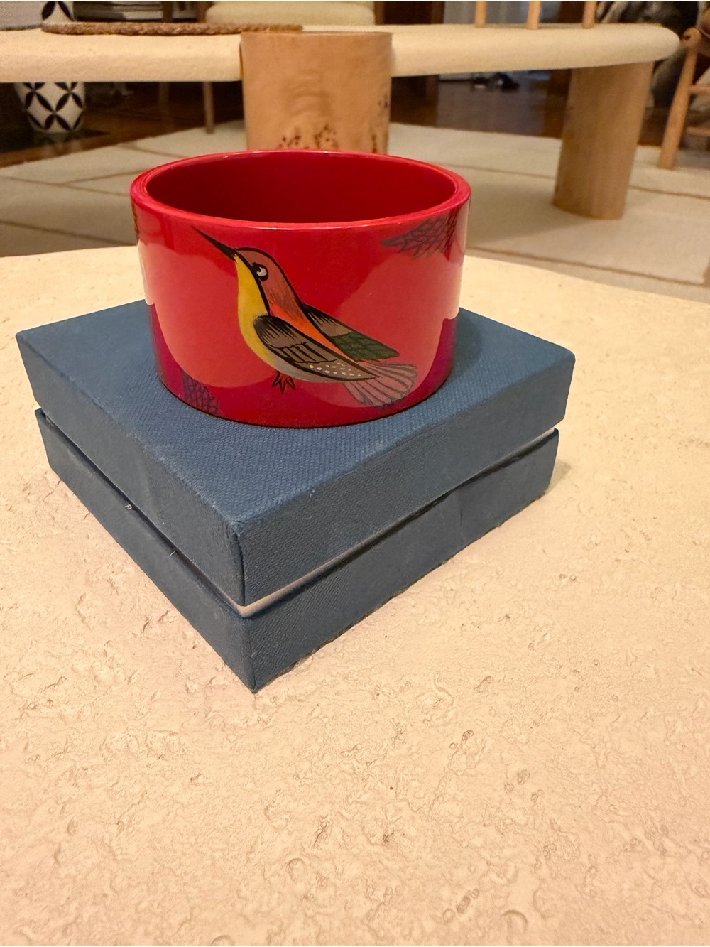 Vibrant Red Hummingbird Cuff Bracelet